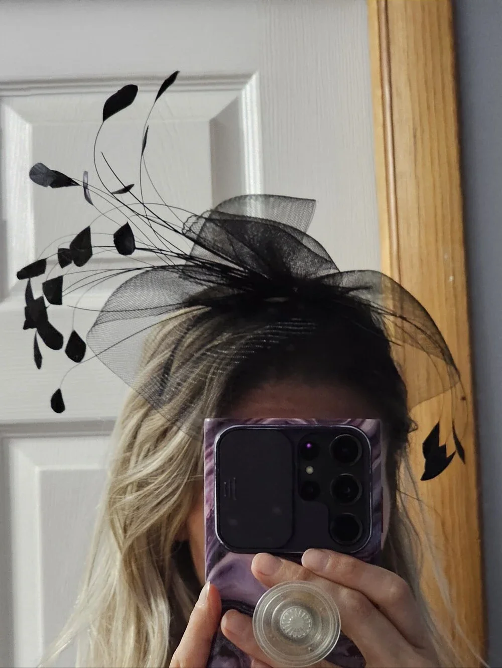 Black Fascinator Headpiece Headband Kentucky Derby Garden Party Mesh Feather